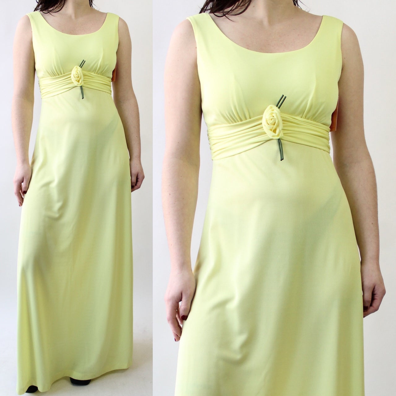 70s Yellow Maxi Dress with Rosette