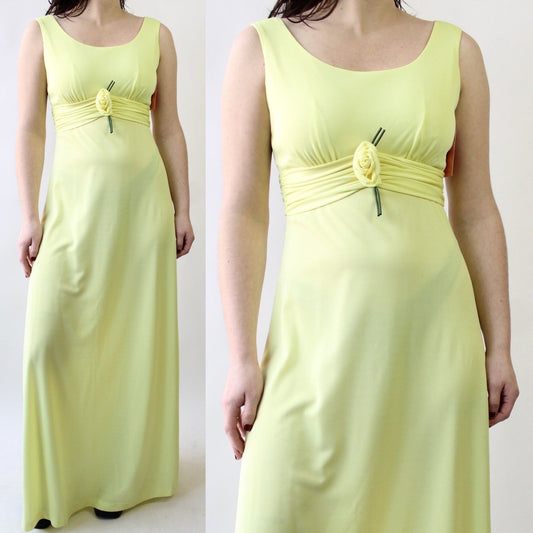 70s Yellow Maxi Dress with Rosette