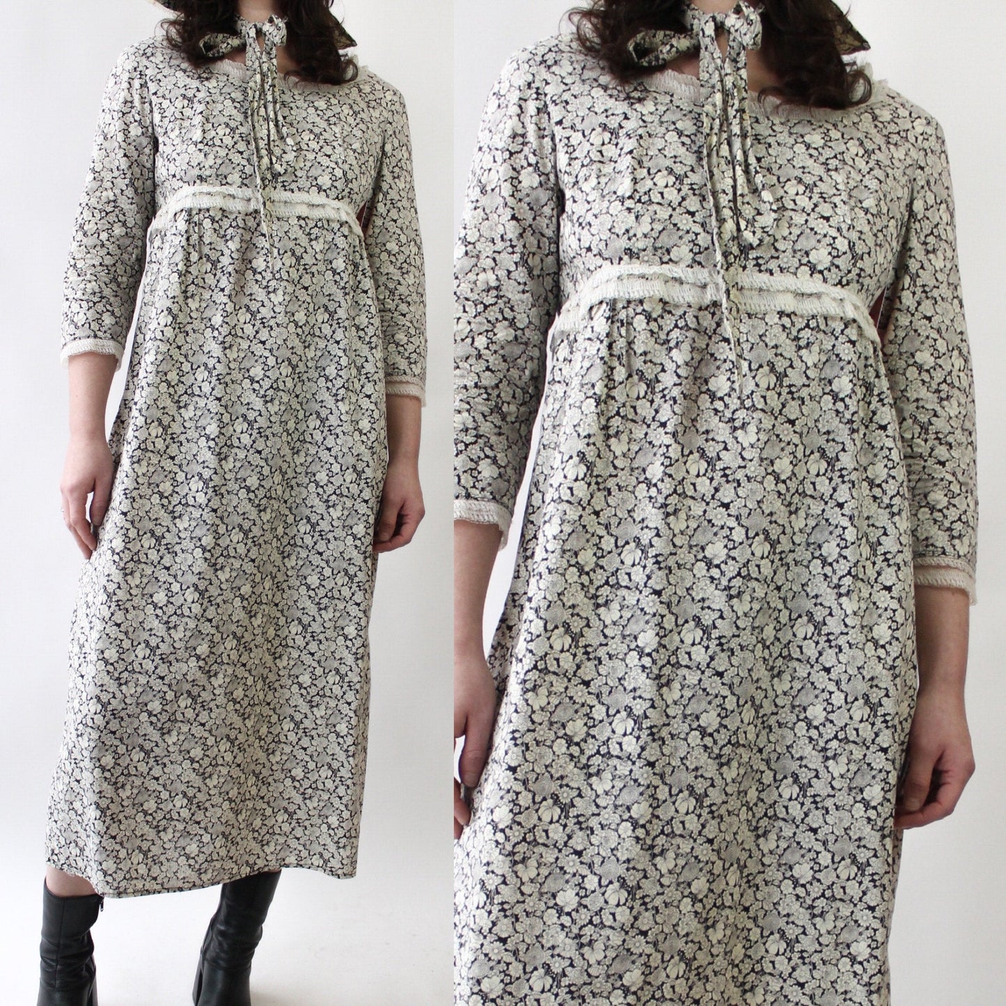 70s Little House on the Prairie Dress with Matching Bonnet